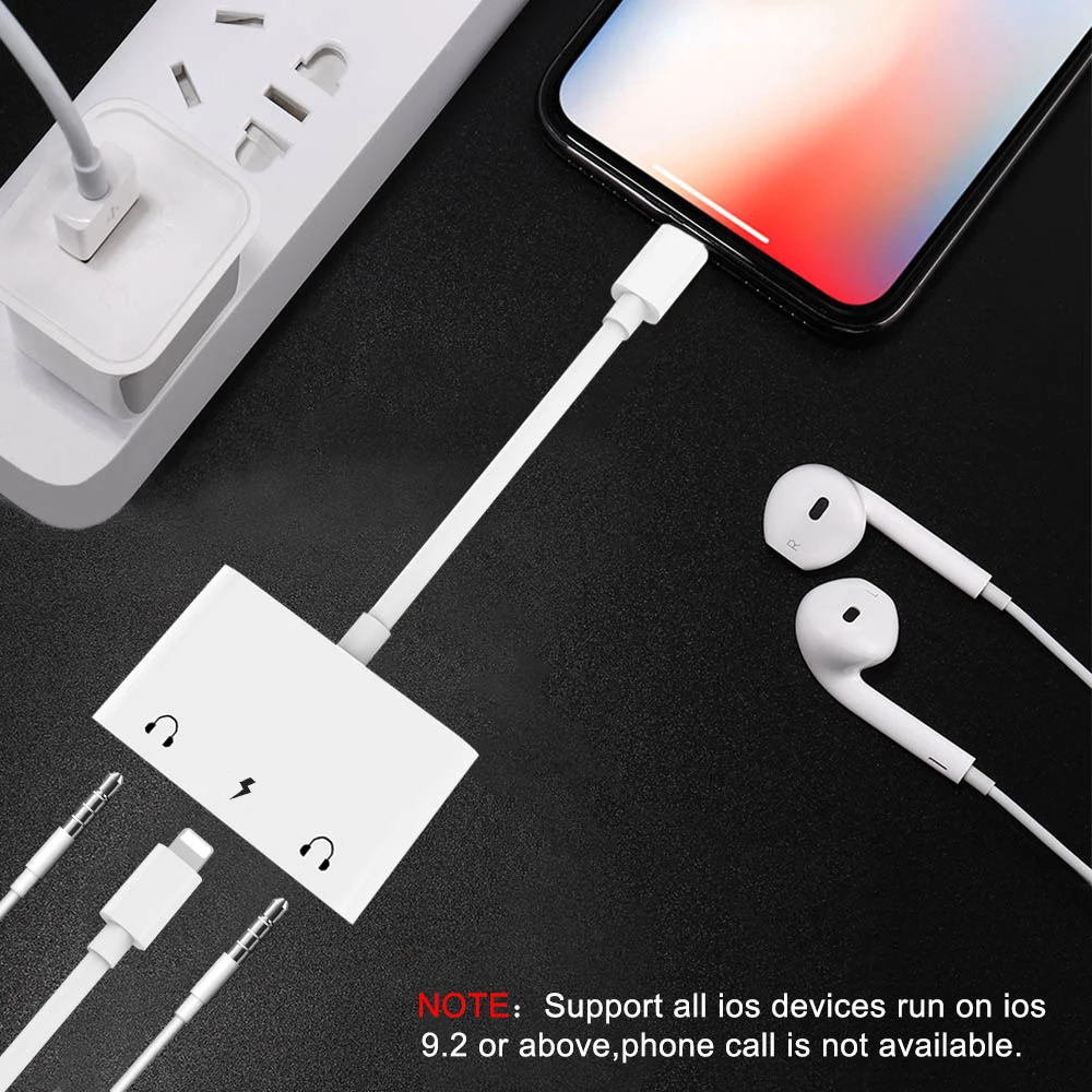 3.5mm headphone jack adapter for iPhone lighting to 3.5mm audio adapter with phone call headphone splitter adapter for Apple