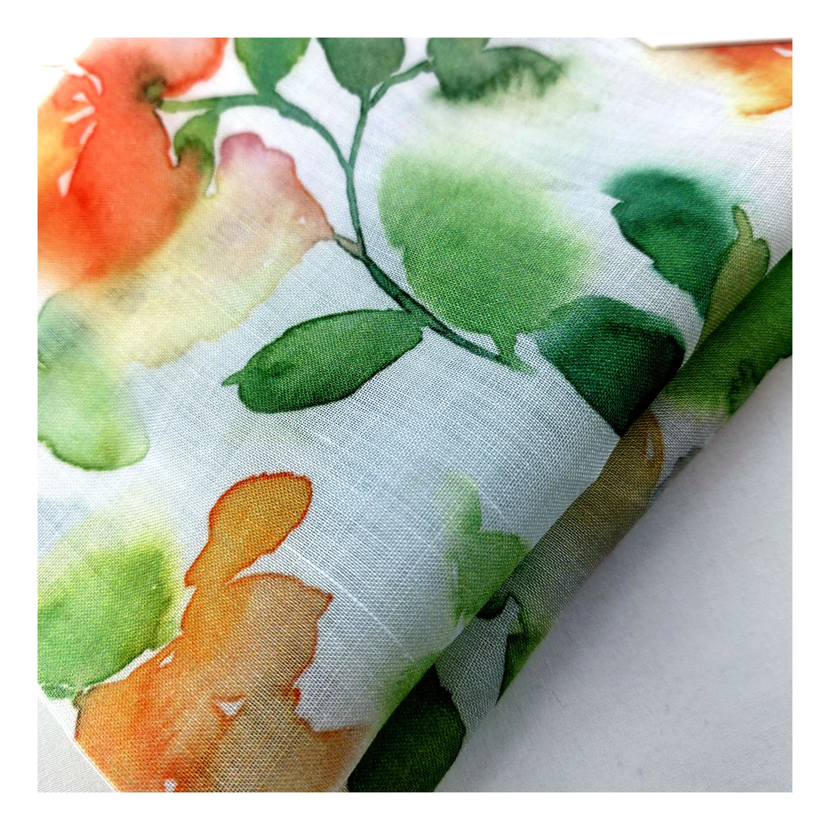 High Quality  soft feeling  100% ec0-friendly Ramie linen Digital print Green leaves pattern fabric for clothing