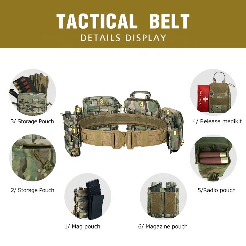 Custom Yakeda Equipo Tactico Adjustable Molle Bag 6 Pieces Set Polyester Camouflage Tactical Waist Belt With Mag Pouches