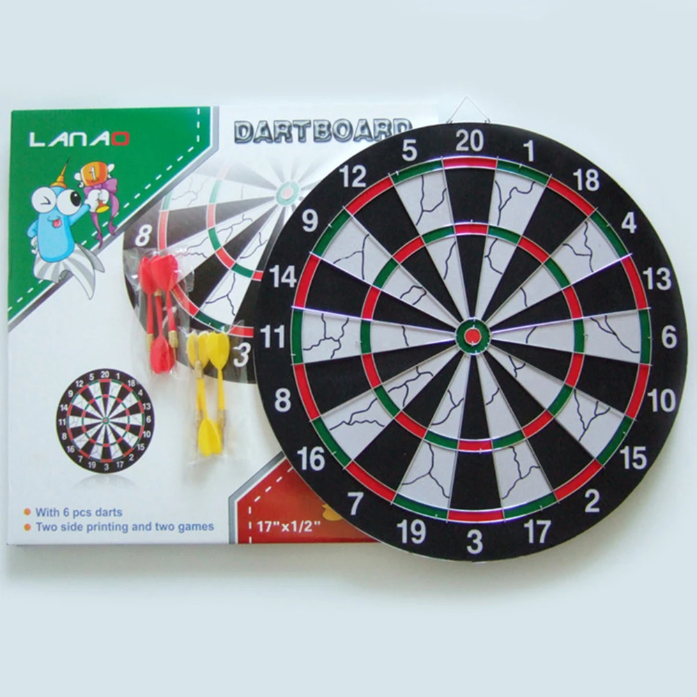 Double-Sided Dart Board Set Paper Flocking 12inch 15inch 17inch Classic Style Dartboard with 6pcs Darts for Indoor party game