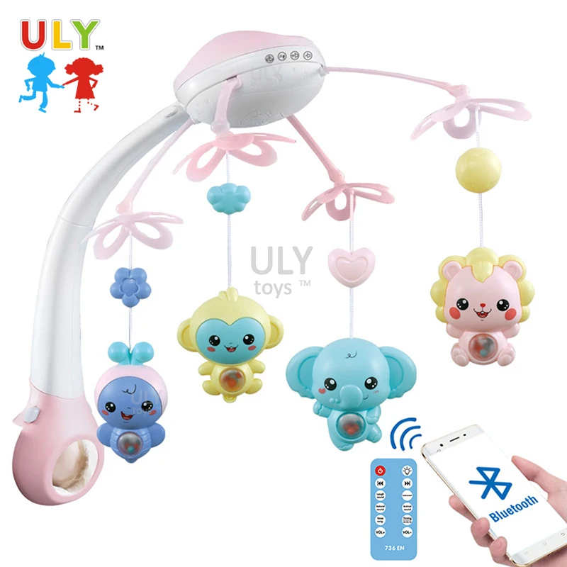 3 In 1 Baby Projection Bed Bell Night Light With Remote Control Bluetooth Early Education Comforting Toy For Kids Newborn