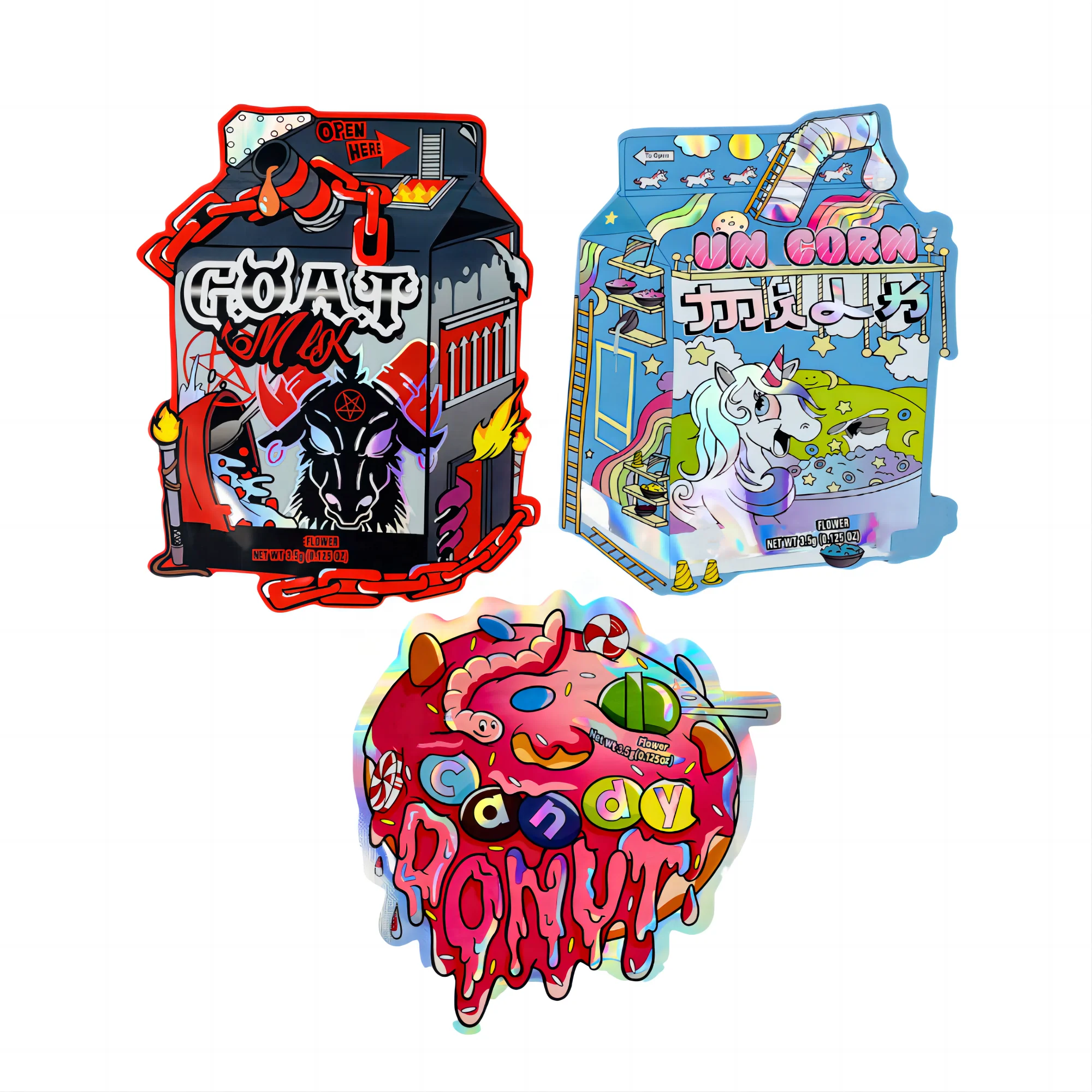 Holographic Candy Ice Cream Edible Flower 8th shaped Mylar Bag 3.5g Cut Out cali bags cookies Packaging cali packs 3