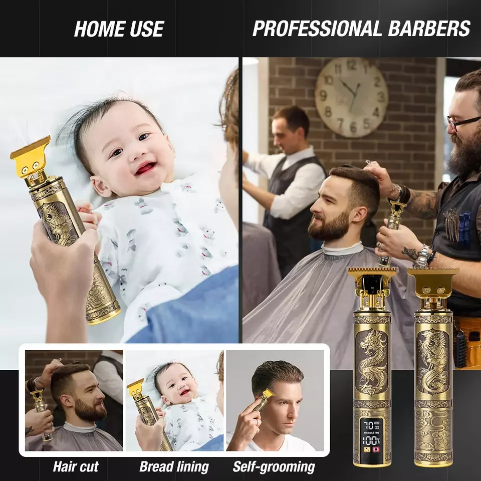 LCD Hair Clippers Professional Hair Cutting Machine Beard Trimmer For Men Barber Shop Electric Shaver Vintage T9 Hair Cutter