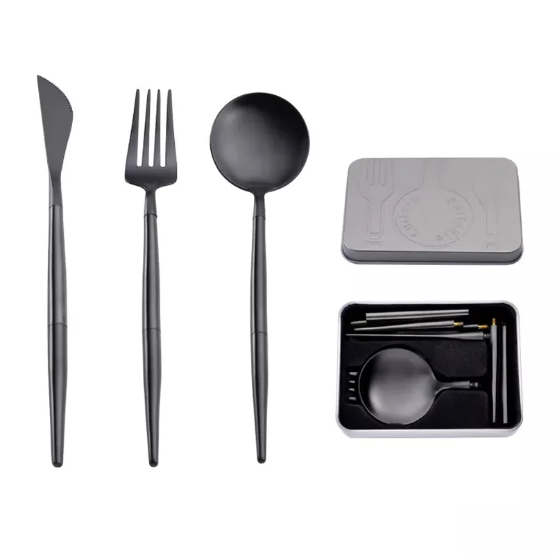Split design screw-off Spoons Forks knives Pocket Sized Camping Silverware Flatware Set Portable Collapsable Cutlery set