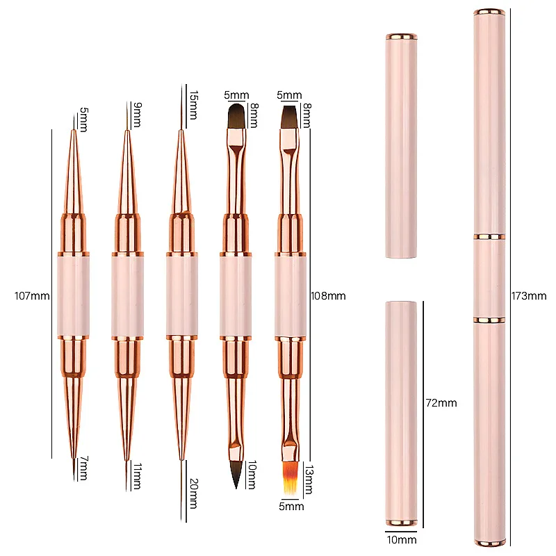 Manicure Line Drawing Pen Nail Art Brush Set Professional 5pcs.rose Gold Nail Brushes Set Painting  Nail Brush Set Double End