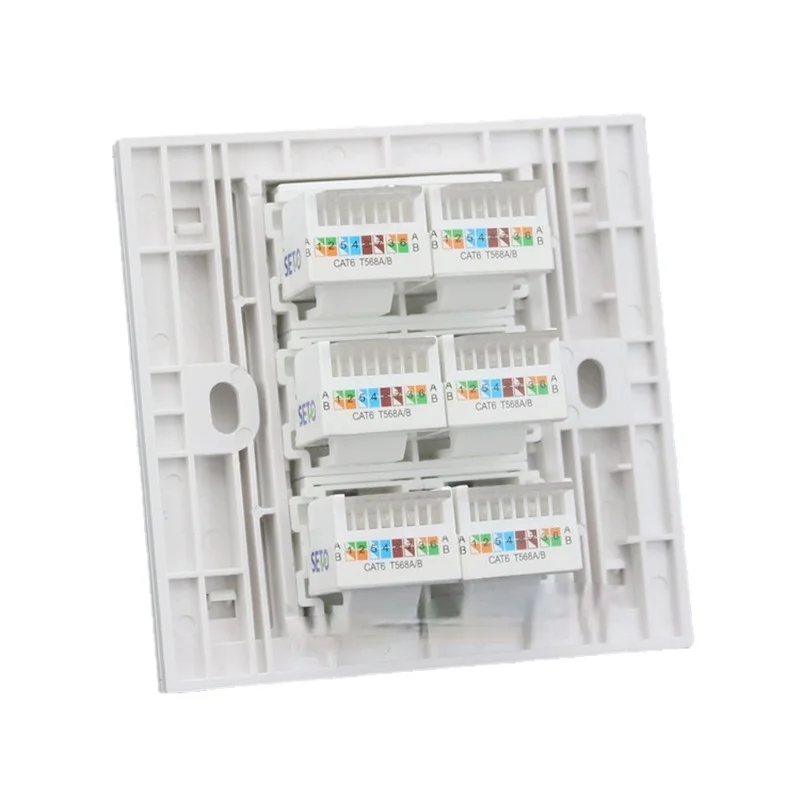 White Eu standard 6 port RJ45 CT6  faceplate module wall socket, computer broadband network wall socket