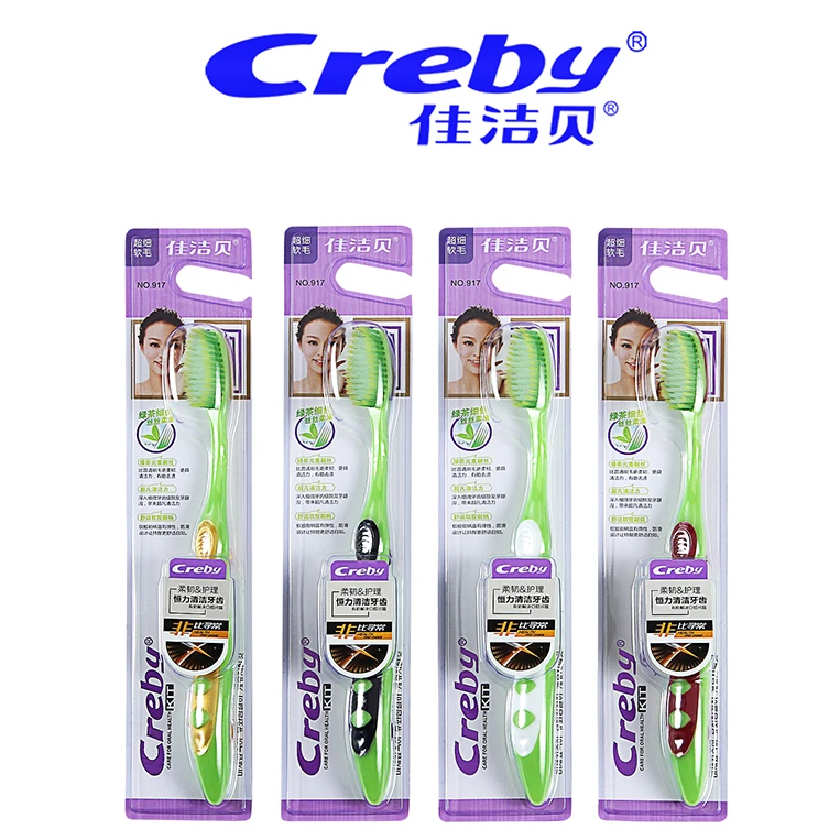 
green color double size medium Bristle toothbrush with tongue scraper cleaner 