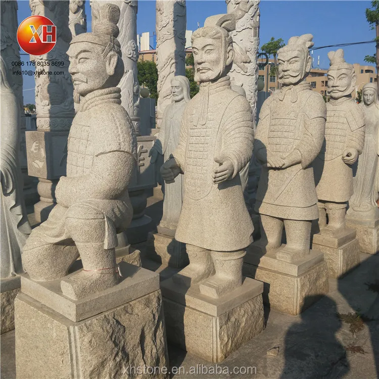 Chinese Terracotta Warriors Figure Sculpture Stone Carving Figurine Garden Ancient Life Size Warriors Statue