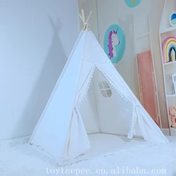 Ins Style Indoor Kids Home Play Teepee Tent Princess Room Game Tent White Cotton Canvas Indian Tent with mat