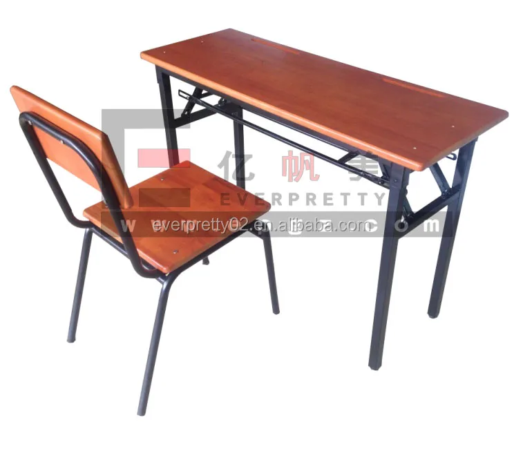 Popular School Furniture Classroom Primary Student  Study Wooden Double Desk and Chair Set