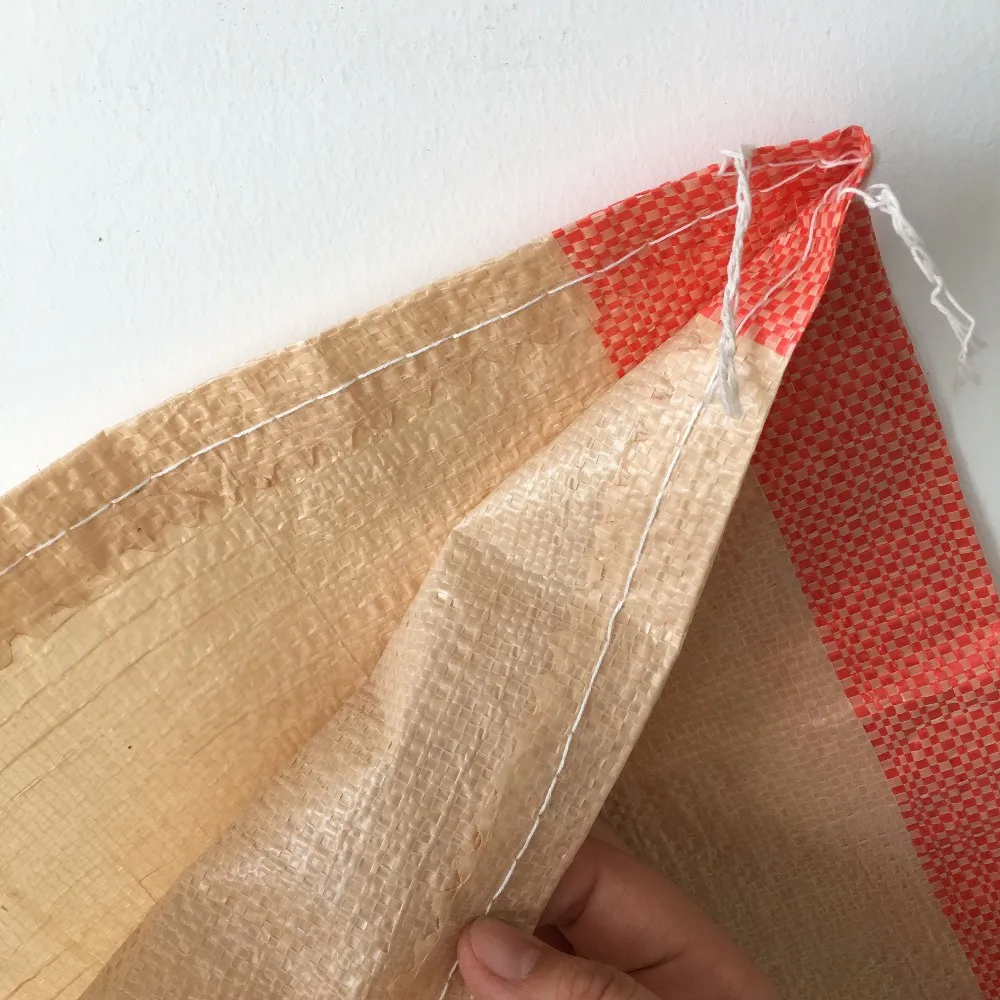 Stock Promotion 50kg plastic grain rice flour white bag with bue strip 100% new virgin material plain pp woven feed bag/sack