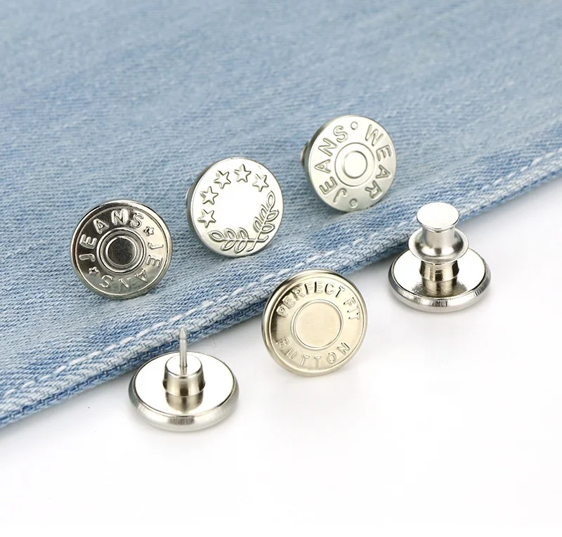Custom buttons denim rivets adjustable removable button engraved logo brass metal snap buttons for jeans clothes