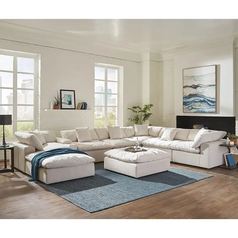 Modern Luxury White Down Feather Cloud Sofa Bed  U Shape Modular Cloud Couch Sectional Sofa