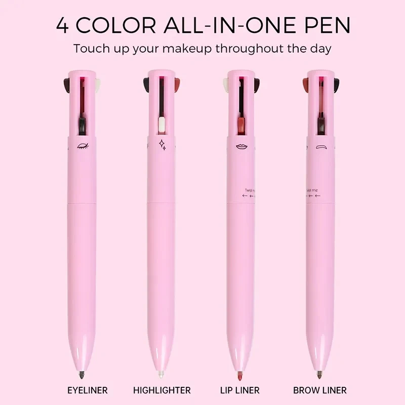 Custom Logo Vegan And Cruelty Free Private Label Lip Eye Highlighter Make Up Pencil All In One Touch Up 4 in 1 Makeup Pen