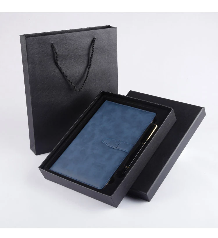 Business Promotional Custom Leather Notebook Diary Gift Sets With Paper Packing Box And Pen
