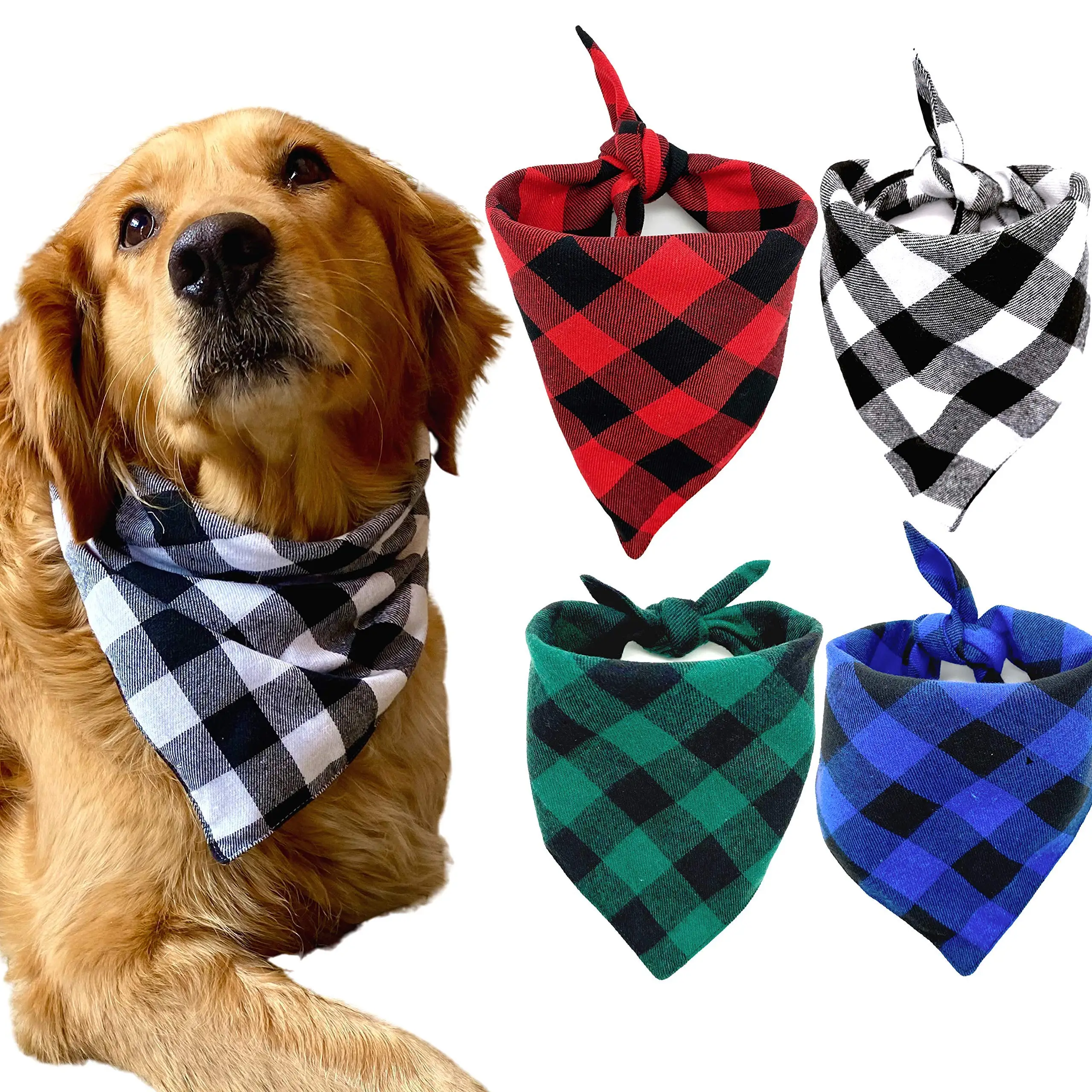Dog Bandanas Washable Cotton Triangle Dog Scarfs Christmas Customised Logo Patterns Design Plaid Custom Pet Bandana Collar
