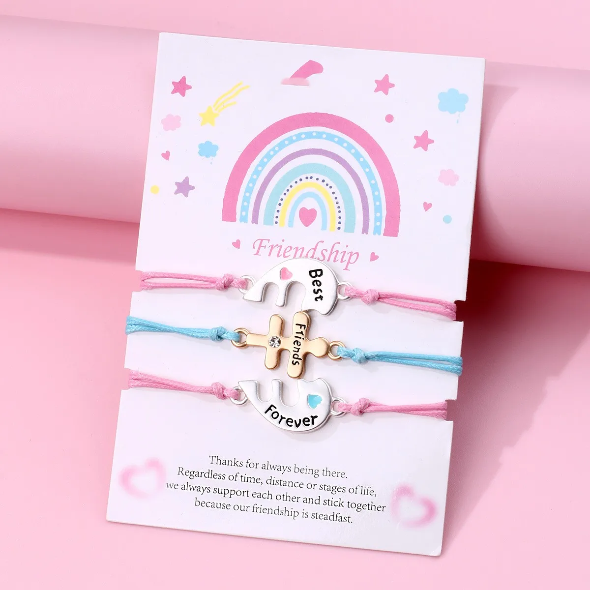 Hot Sale Handmade Heart Metal Charm Bracelets Cute Enamel Woven Friendship Set Bangle Jewelry For Girls Kids