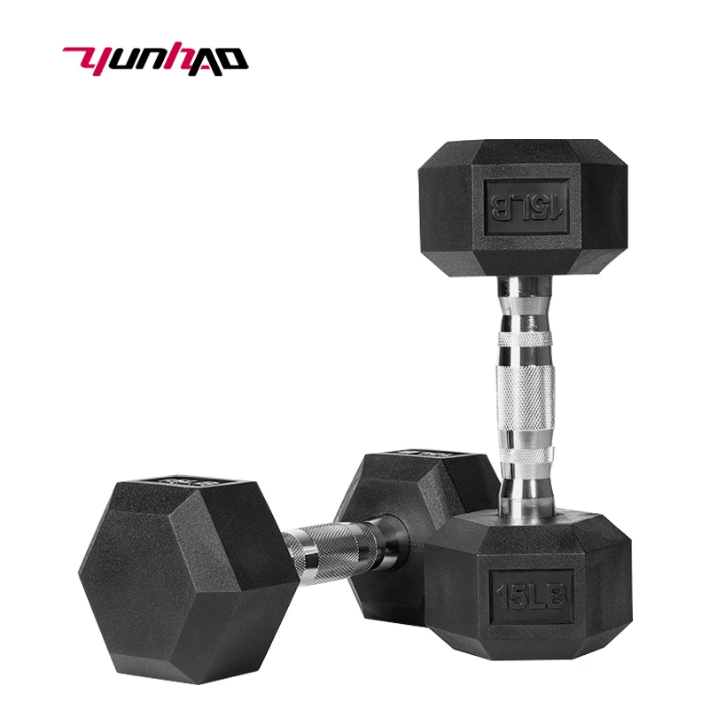 YC Free Sample Custom Logo Rubber Hex Dumbbells With Metal Handle ,Muscle Building And Whole Body Exercises,3-100LB/1-60KG