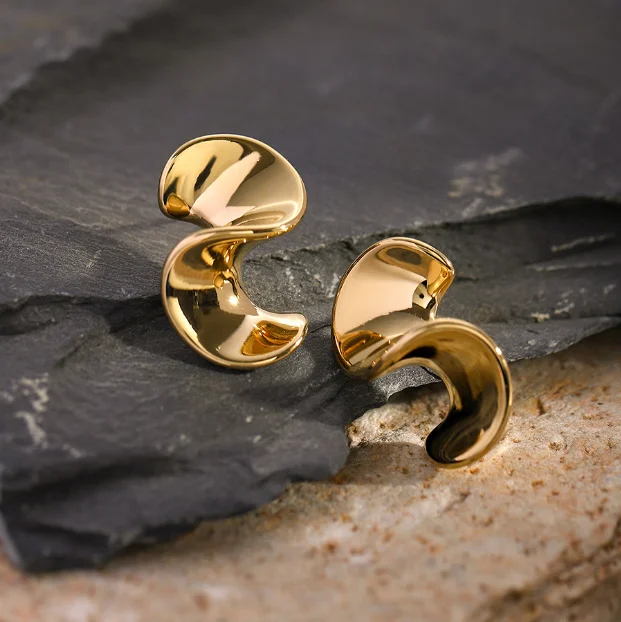 Aretas New Product Ideas 2024 Irregular Spiral Earrings Modern Jewelry Gold Plated Statement Stainless Steel Fashion Earrings