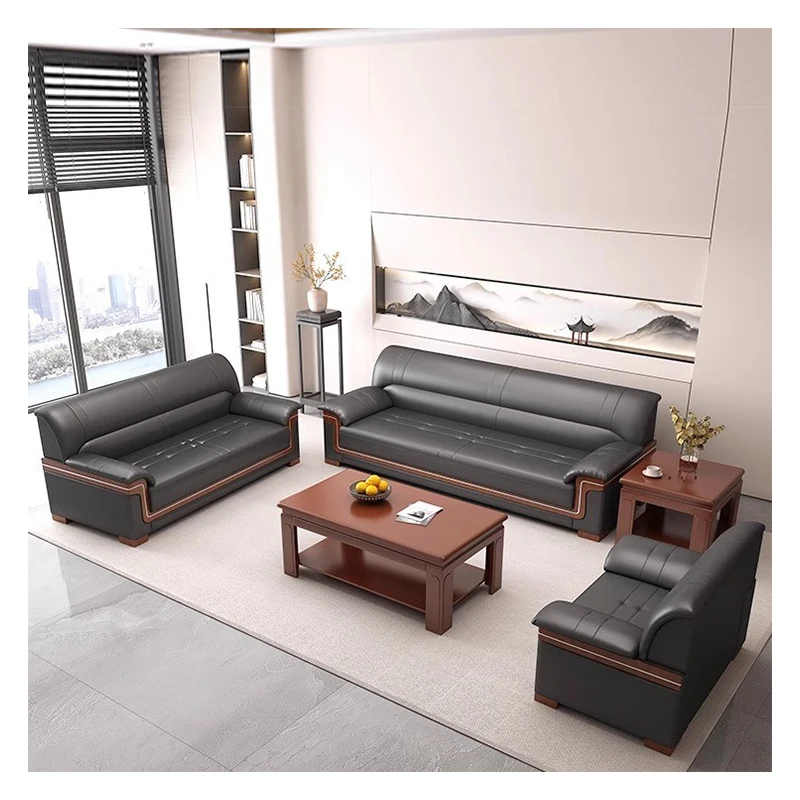 Luxury leather sofa cover Black sofa Office Reception Hotel Lobby Reception furniture Office furniture