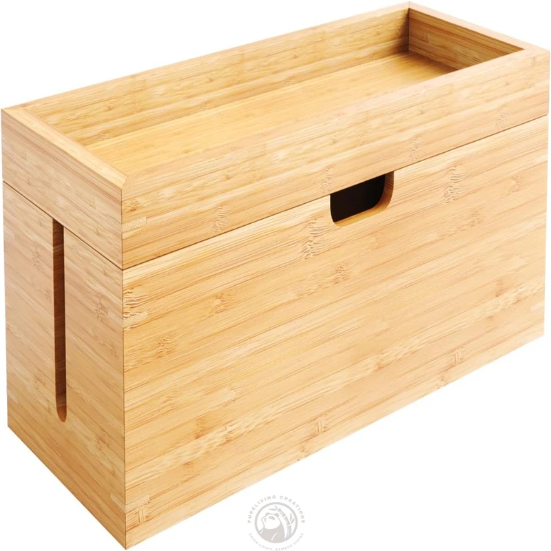 Home Wooden Magnetic Cable Cord Organizer Box Wires Keeper Storage Holder Cable Management Box With Bamboo Lid