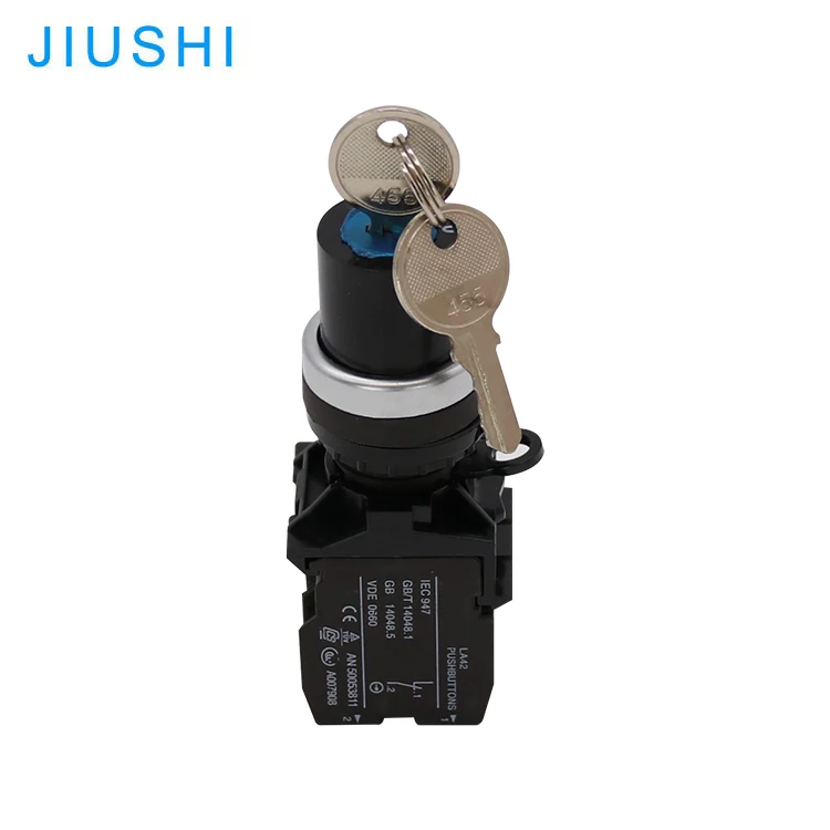 LA42-20/Y3 type hole diameter 22mm button IP65 3 positions 2NO Plastic flat head push button key rotary seletor switch 10A 380V