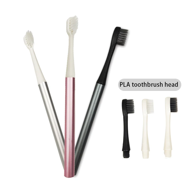 Wholesale Aluminum Metal Handle Biodegradable Polylactic Acid Toothbrush Heads for Kids Adult Family Home Travel Toothbrush