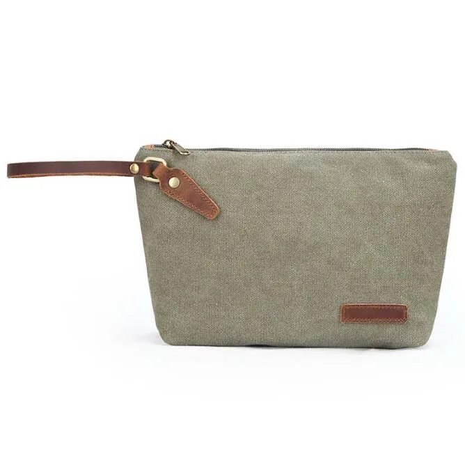 Man Wholesale Waxed Canvas Travel Make UP Pouches Toiletry Bag With Zipper