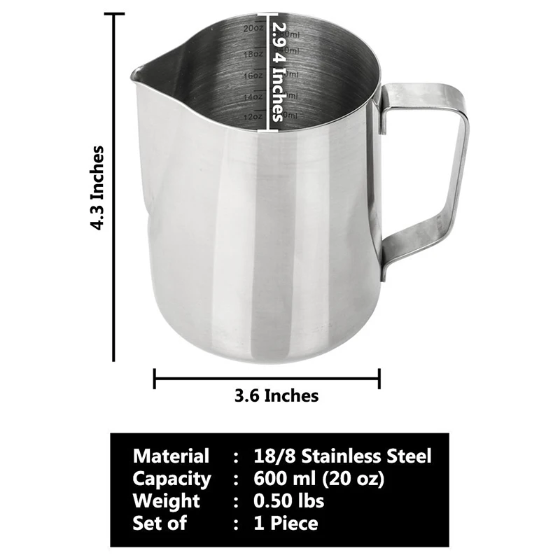 Milk Frothing Pitcher 12 Oz Milk Frother Steamer Cup Stainless Steel Espresso Cup
