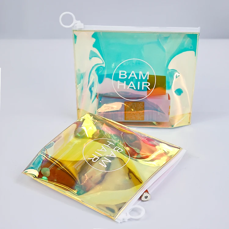 Hot Selling Transparent PVC Metal Zipper Cosmetic Bag with Laser Travel Hologram Design Hot Holographic Makeup Bag