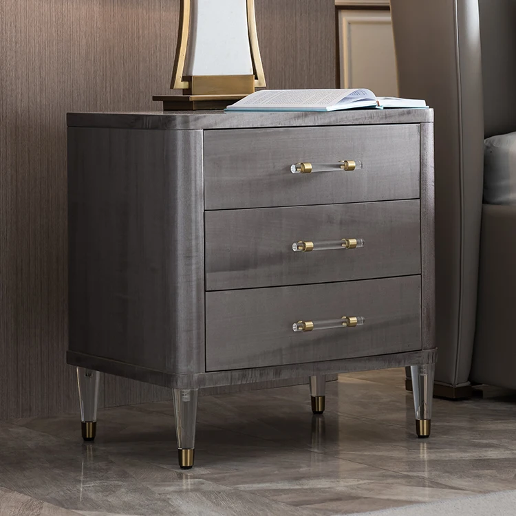 Welliton OEM Luxury Style Bedroom Furniture Solid Wood Modern Bedside Table With Drawers