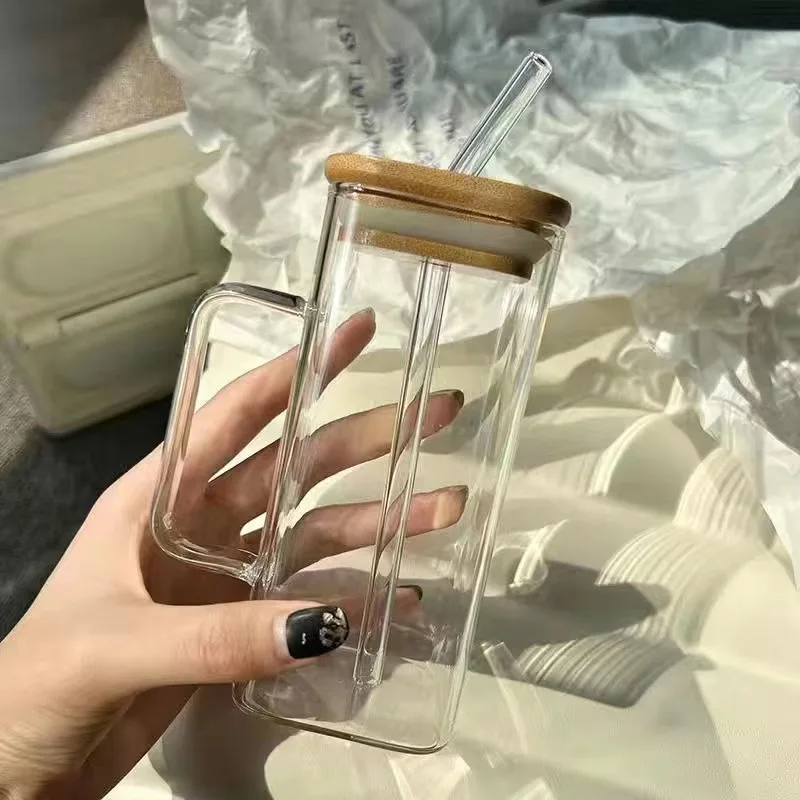 High-End Retro Style Square Glass Tea Cup New Heat-Resistant Explosion-Proof High-Borosilicate Cup for Home Business Water Tea