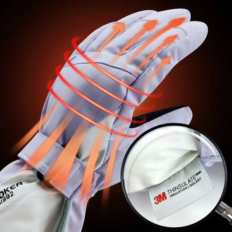 Winter Warm Ski Snowboarding Gloves with 5 Finger Lining Waterproof Leather Gloves with Bag for Outdoor Sports for Children