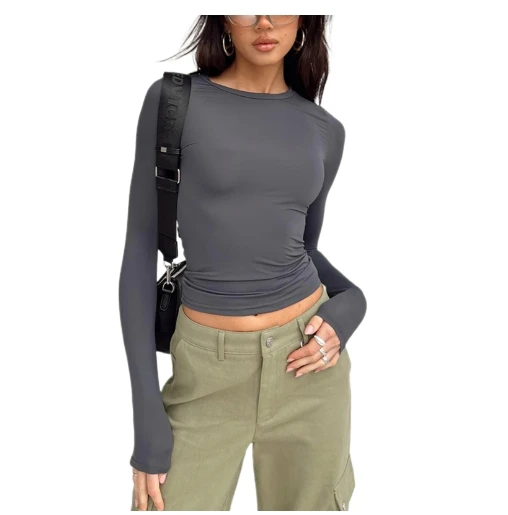 Stylish Solid Color Women s Tee with Slim Fit Design for Casual Outfits