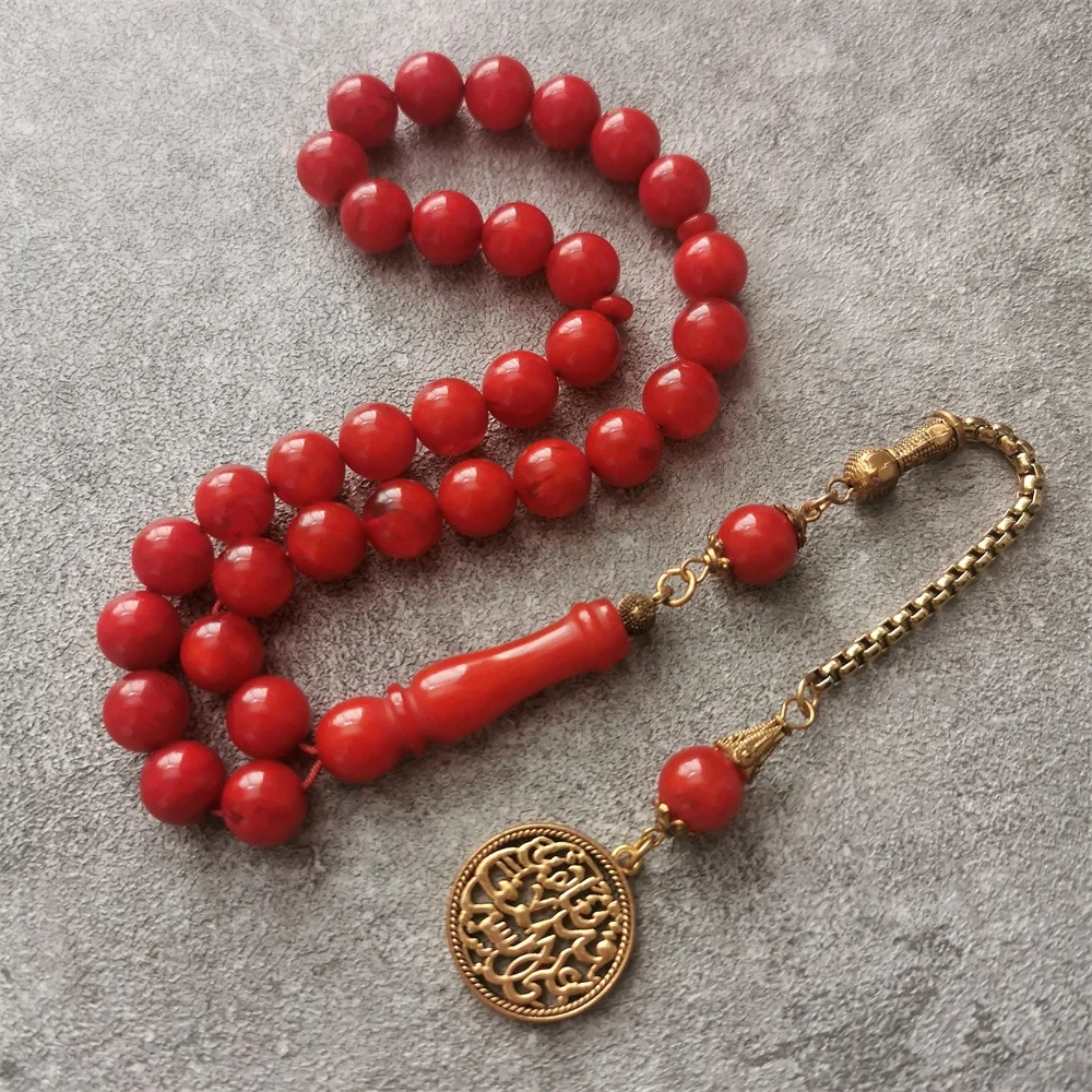 Latest design fashion red coral color muslim  rosary beads size 10mm 33pcs Subha tesbih beads islamic rosary prayer bead