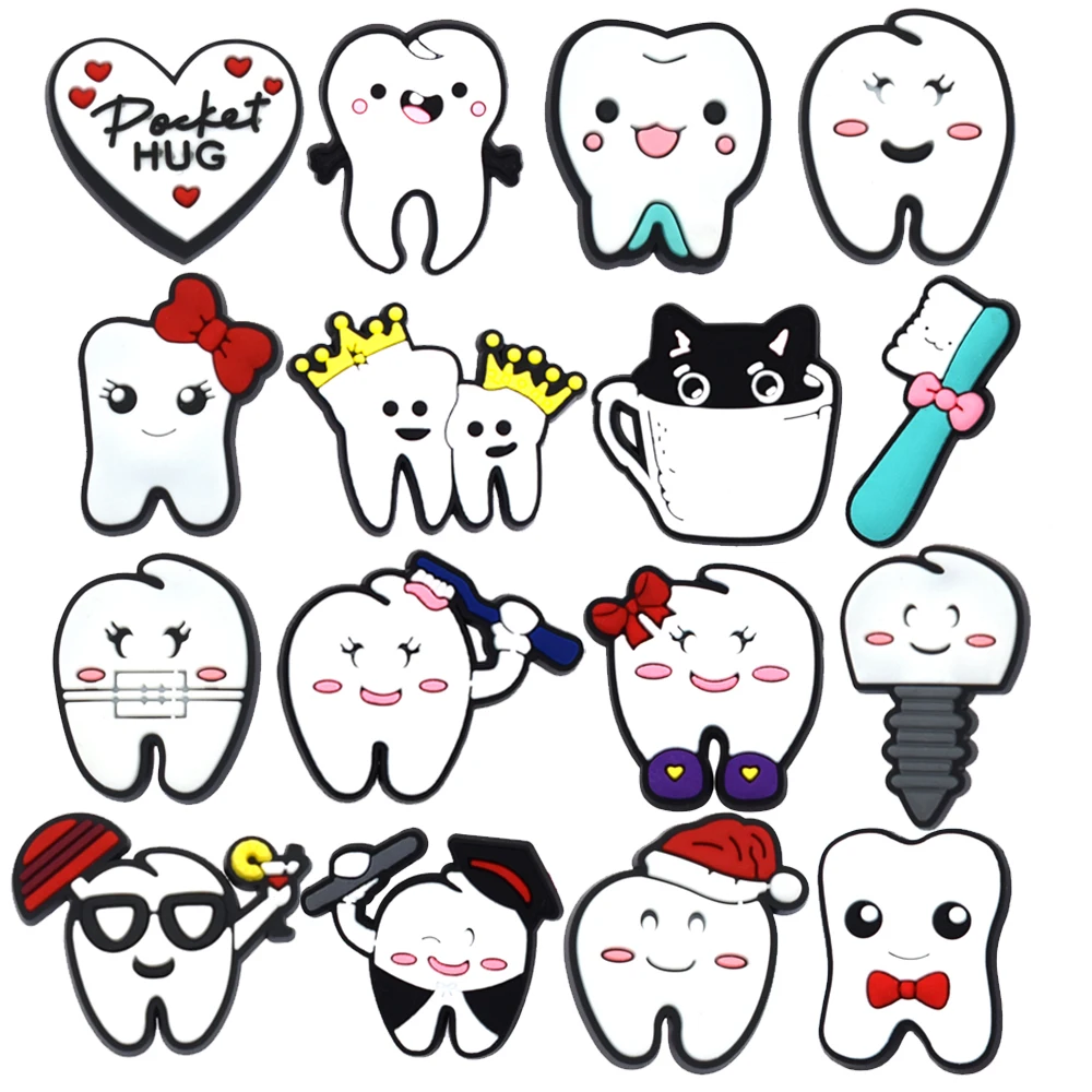 Wholesale Clog Shoe Charms Cute White Teeth Dentist Protect Toothbrush Tooth Health Clog Charms Teeth Health