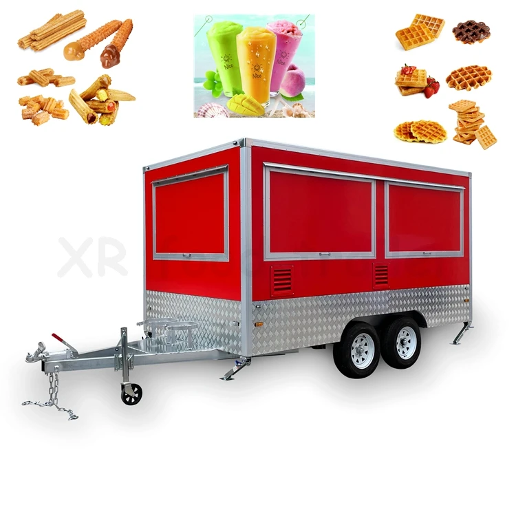 Square Mobile Fast Food Truck Trailer for Slush Machine Usa Australian Standard 13ft Outdoor Crepe Restaurant Equipment