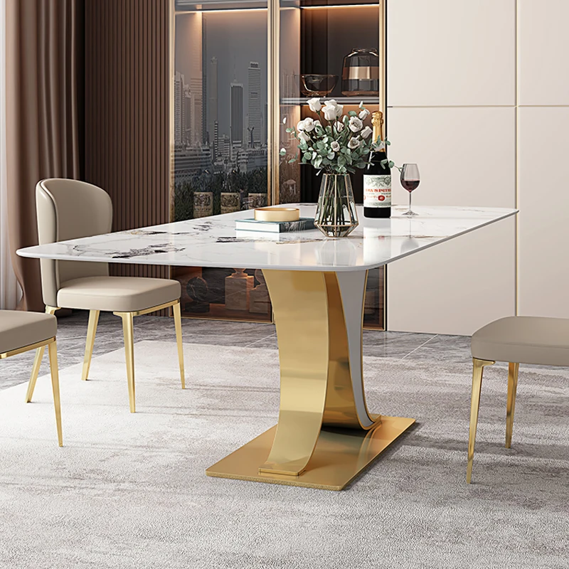 Top Fashion Nordic Modern Style Set 6 Seater And Chairs Marble Dining Table