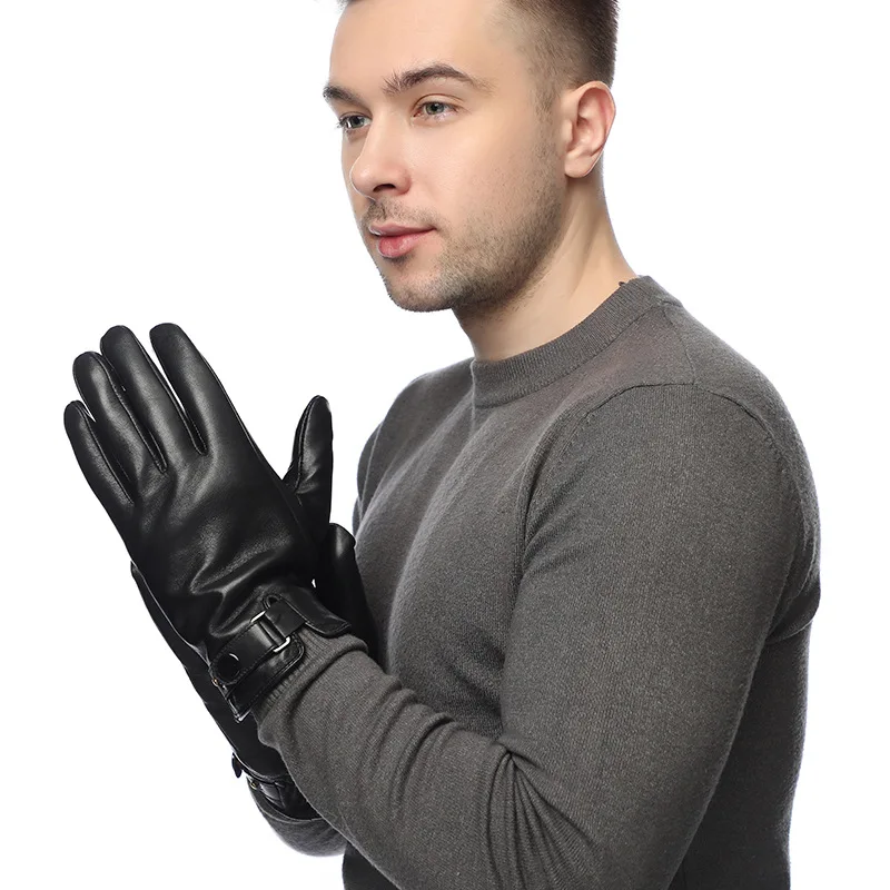 custom logo soft waterproof touch screen riding cycling black sheep leather motorcycle winter gloves