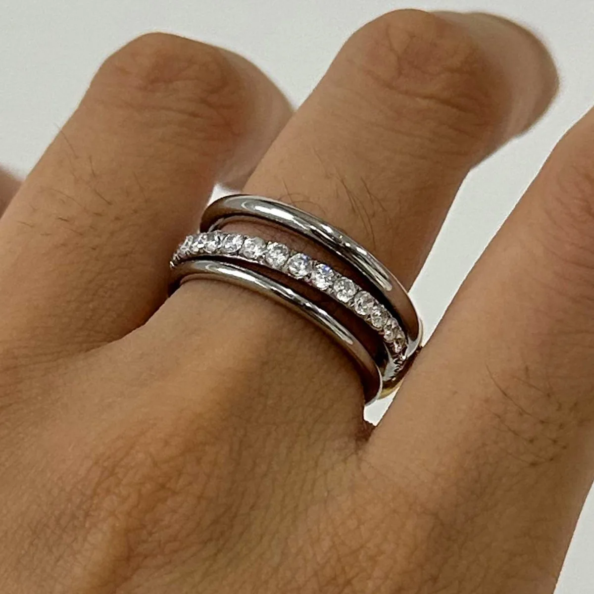 Stainless Steel Stacking Plain Rings for Women High-grade Zircon Diamond Ring Titanium Steel Ring