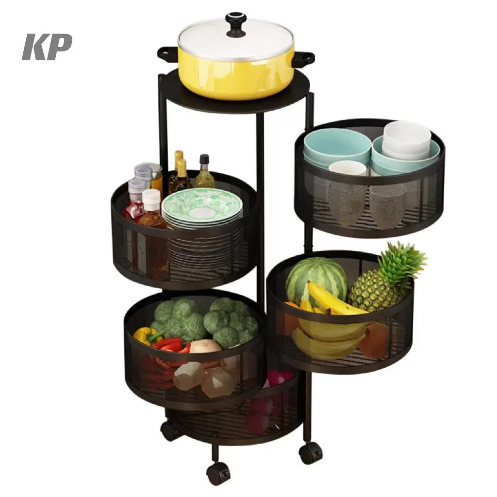 Factory Price Home Kitchen  Metal  Rotating Storage Rack  White And Black