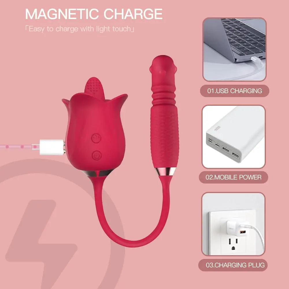 Rose Sex Toy for Womens Sex - 3in1 Upgrade Rose Sex Stimulator for Women- 10 Tongue Licking & 10 Telescopic & 10 Ball Rotation