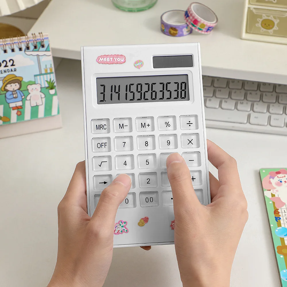 Small Portable Standard Calculator 12 Digit - Dual Power Handheld Desktop Calculator with Large LCD Display and Sensitive Button