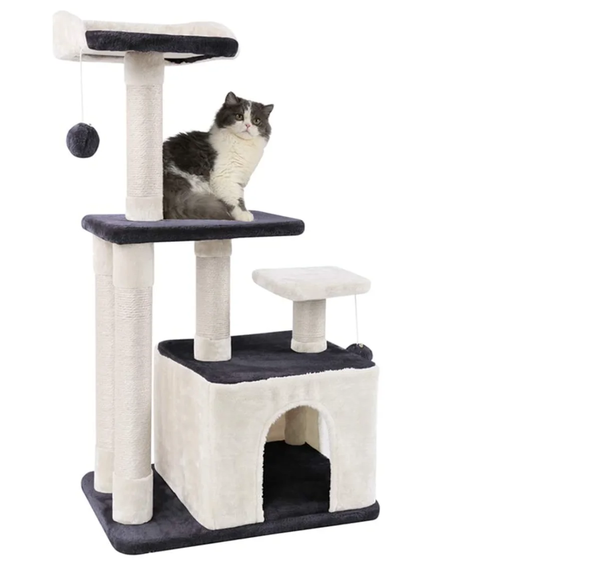 Manufacturer wholesale grey pink sisal short plush cat scratcher scratching tree house