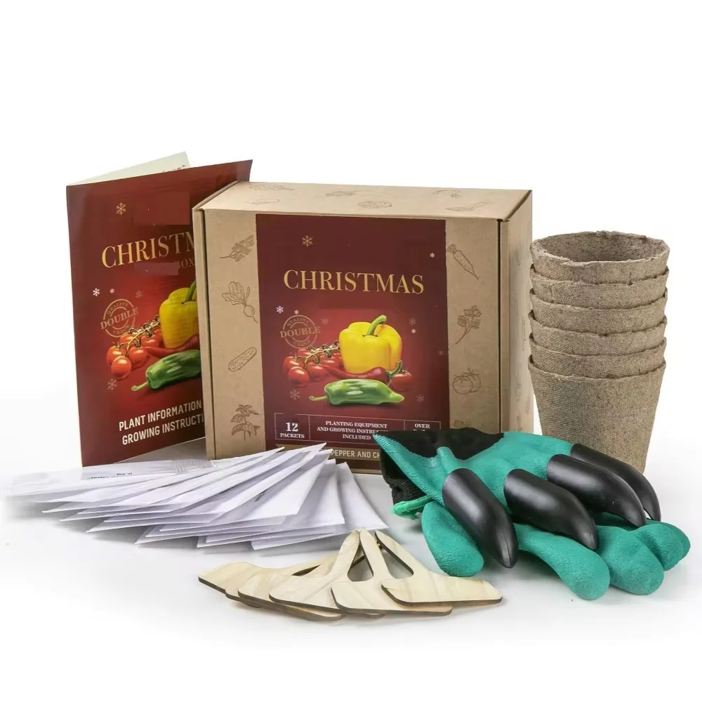 CHRISTMAS EDITION vegetable planting kit tomato pepper chili pepper planter with growing accessories Custom Bamboo Plant Markers