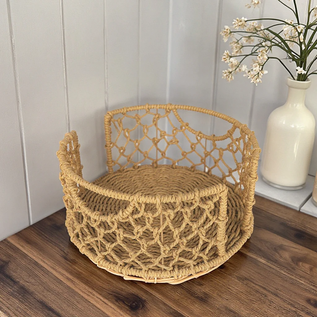 Eco-Friendly European Hemp Rope Storage Basket Multifunctional Colorful Handwoven Iron Winnowing Rattern Woven Packaged Cartons