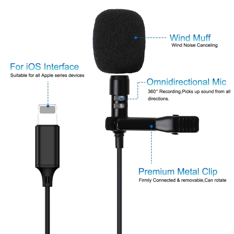 Петличный микрофон проводной мини-микрофон с разъемом Lightning для iPhone iPad