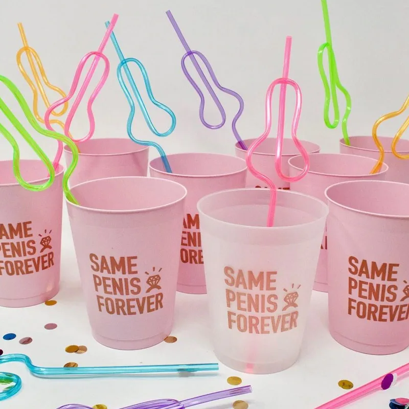 10pcs Love toy adult straw fun toy adult joke bar disco wedding party glowing penis straw in pink Willie straw