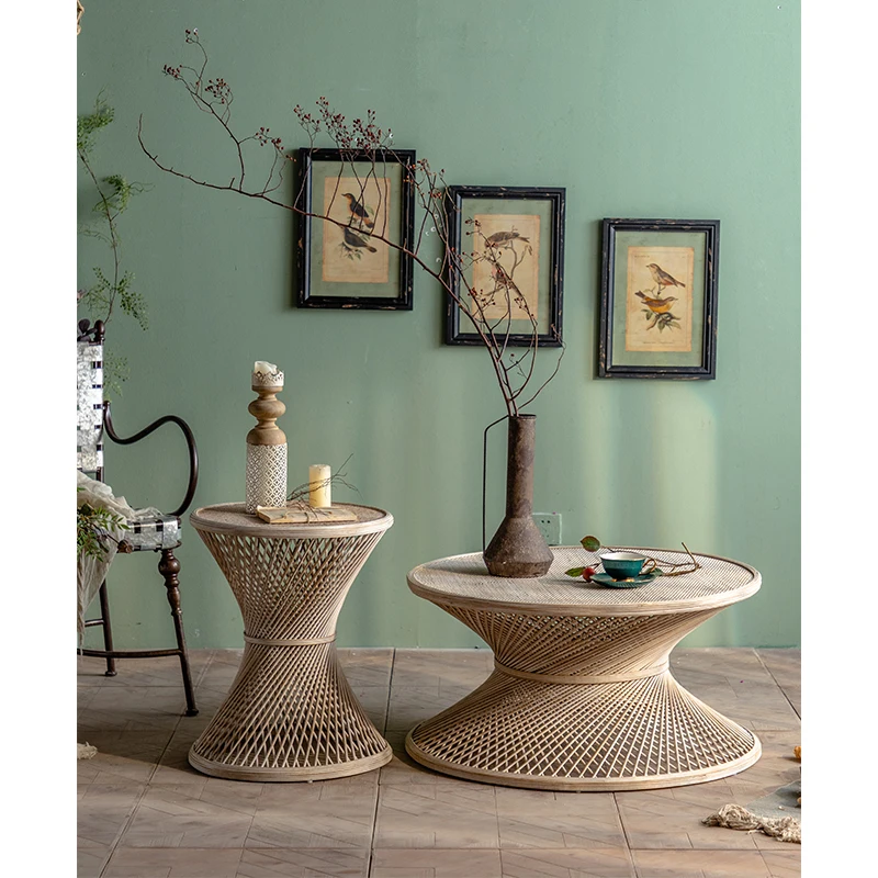 Minimalist Nature Rattan Coffee Table Hand Weave Vintage Rattan Coffee Table Home Interior Decorative Bamboo Wicker Side Table