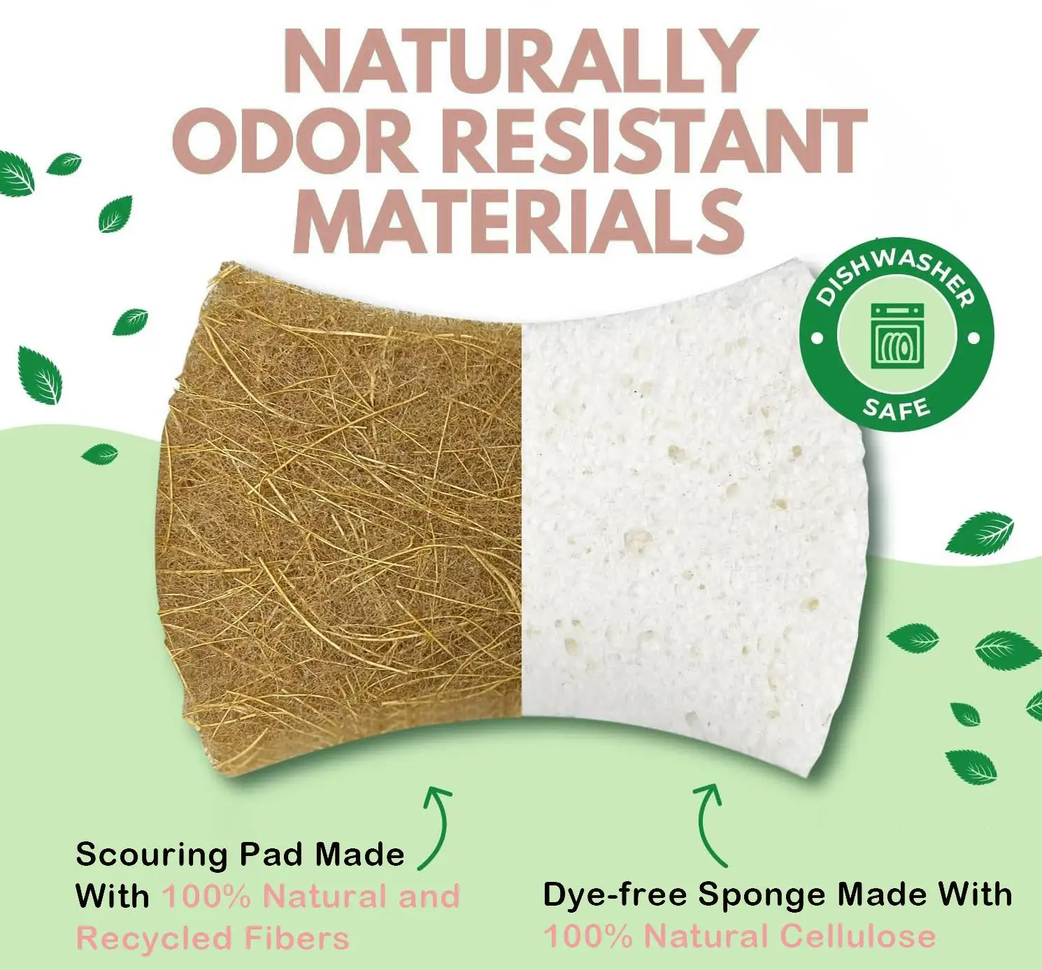 Biodegradable Natural Kitchen Sponge Compostable Cellulose and Coconut Walnut Scrubber Eco Friendly
